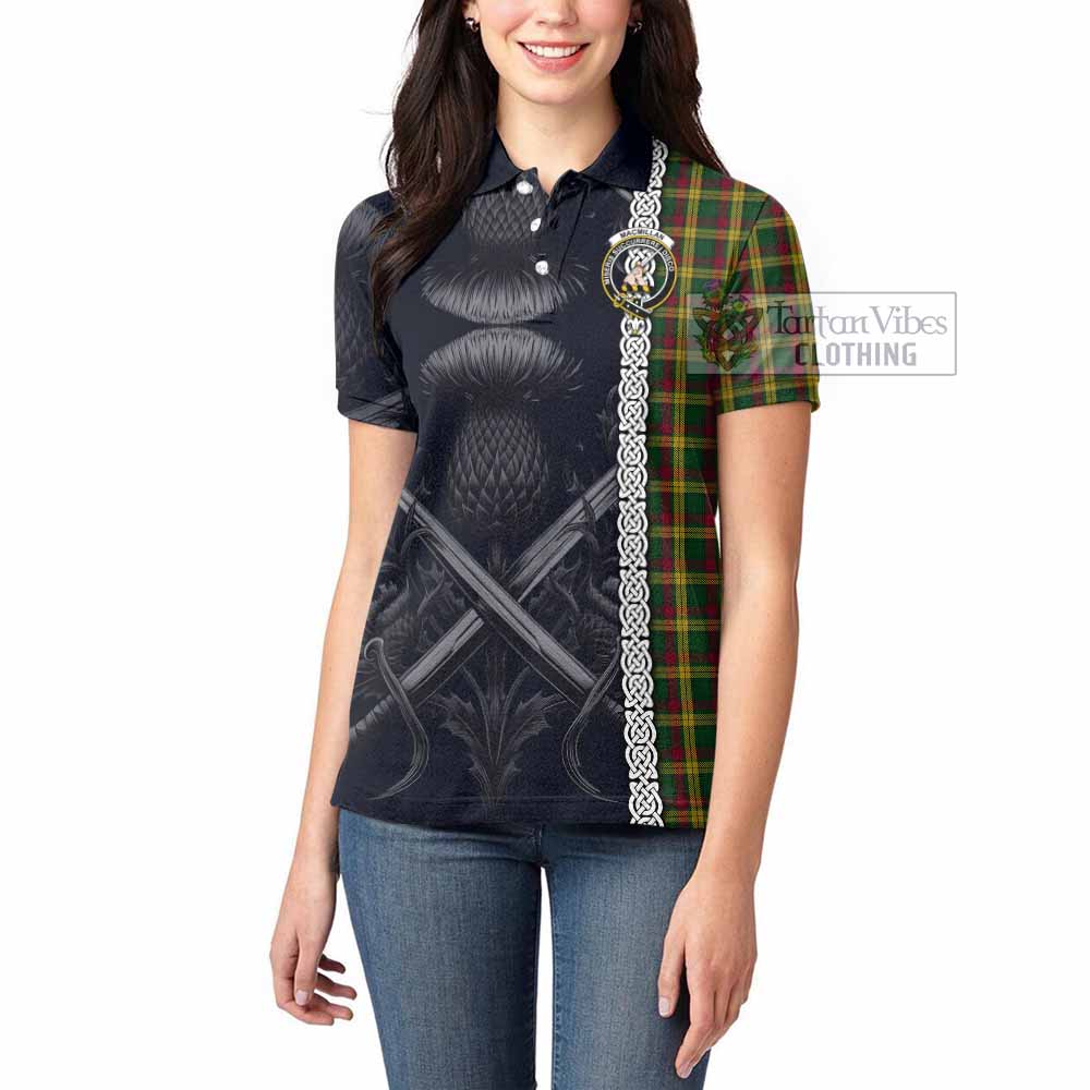 Tartan Vibes Clothing MacMillan (McMillan) Tartan Women's Polo Shirt with Family Crest Cross Sword Thistle Celtic Vibes