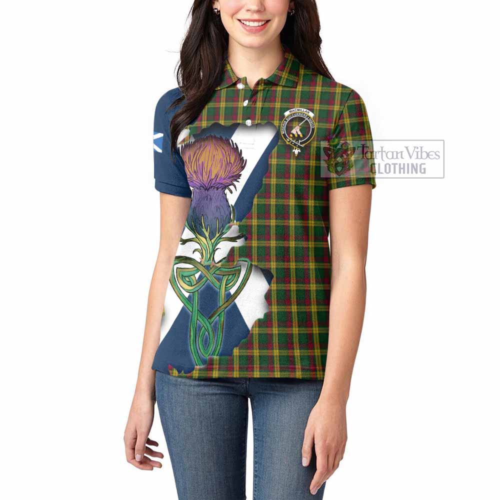 Tartan Vibes Clothing MacMillan (McMillan) Tartan Family Crest Women's Polo Shirt Scottish Thistle Celtic Inspired