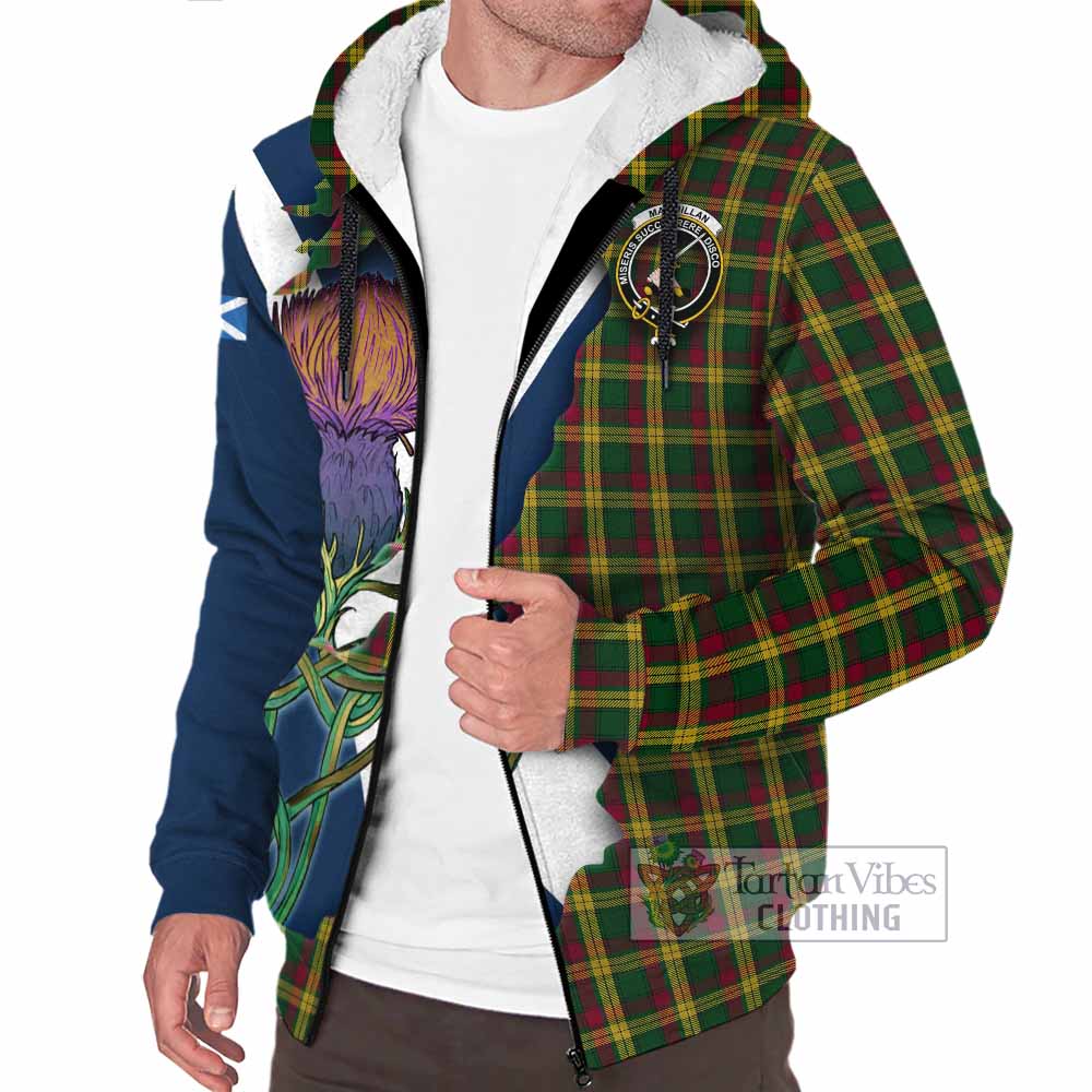 Tartan Vibes Clothing MacMillan (McMillan) Tartan Family Crest Sherpa Hoodie Scottish Thistle Celtic Inspired