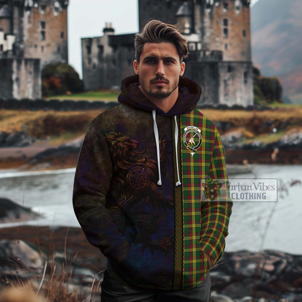 Tartan Vibes Clothing MacMillan (McMillan) Tartan Family Crest Cotton Hoodie Alba Gu Brath Be Brave Lion Ancient Style