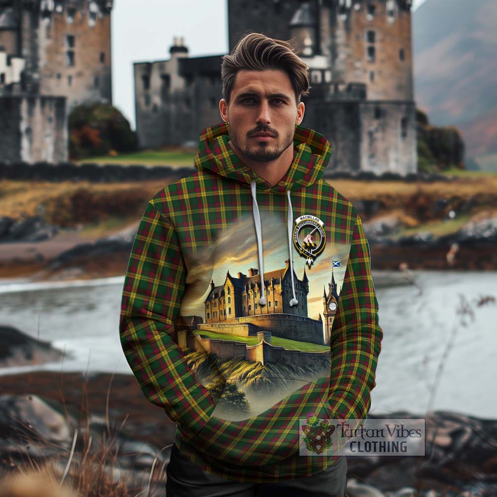 Tartan Vibes Clothing MacMillan (McMillan) Tartan Family Crest Cotton Hoodie with Scottish Ancient Castle Style