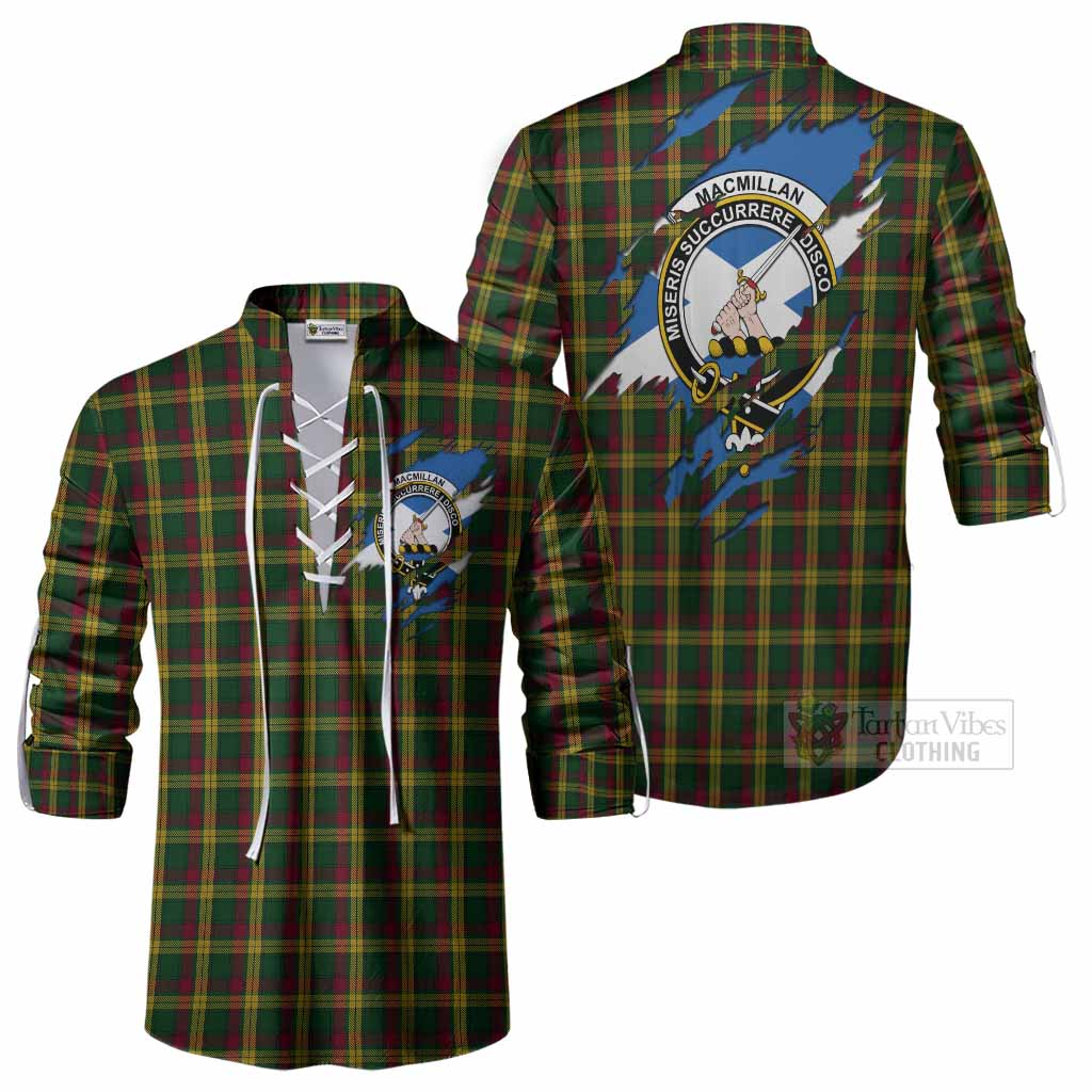 MacMillan (McMillan) Clan Crest In Me Tartan Ghillie Shirt Scotland Flag Style