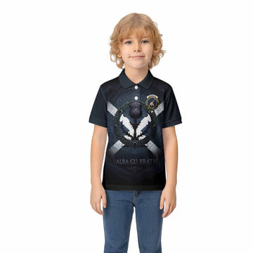 MacMillan (McMillan) Clan Crest Kid Polo Shirt with Celtic Knot Thistle and Saltire