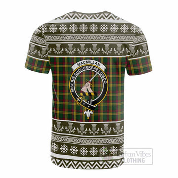 MacMillan (McMillan) Clan Tartan Christmas Cotton T-shirt with Family Crest