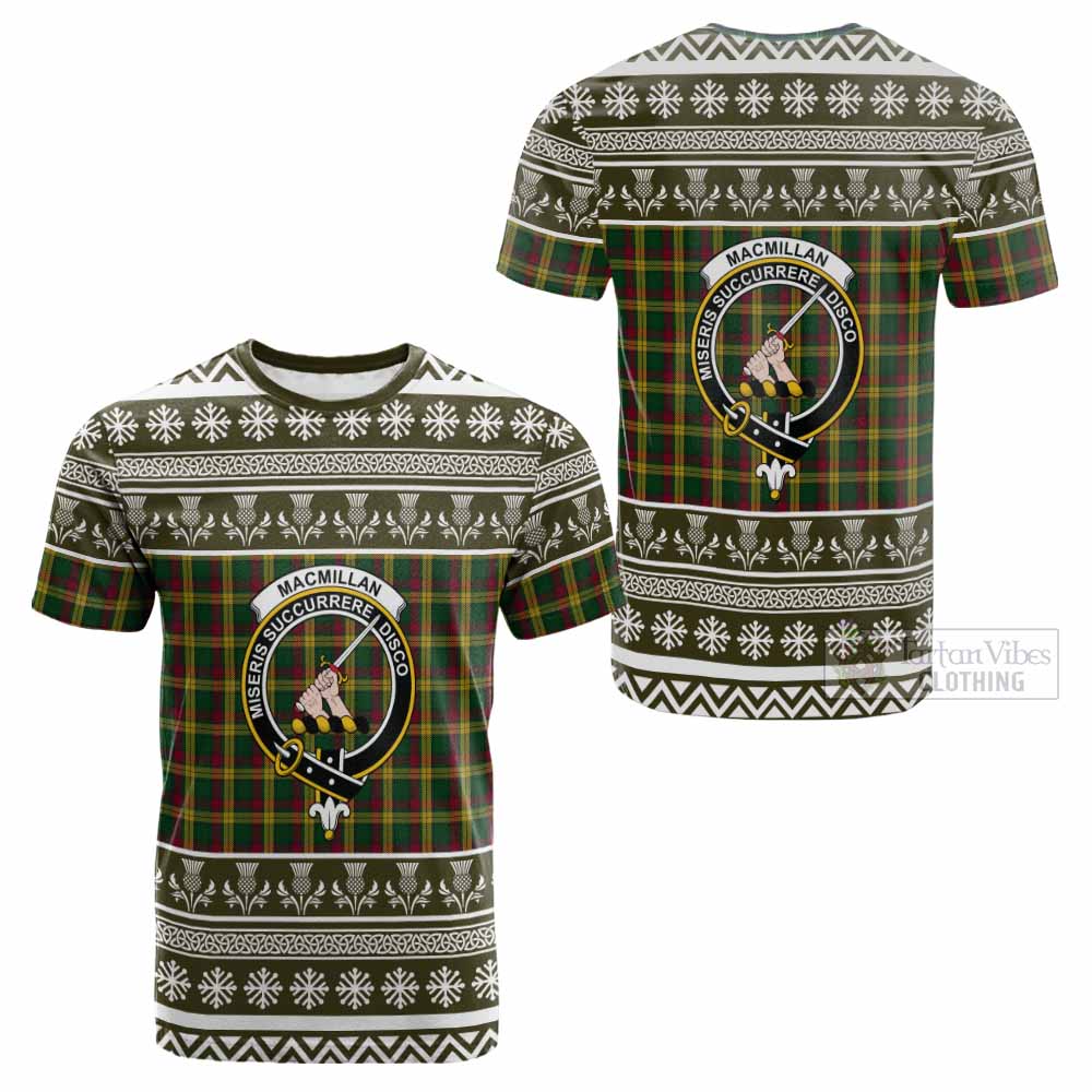 MacMillan (McMillan) Clan Tartan Christmas Cotton T-shirt with Family Crest - Tartan Vibes Clothing