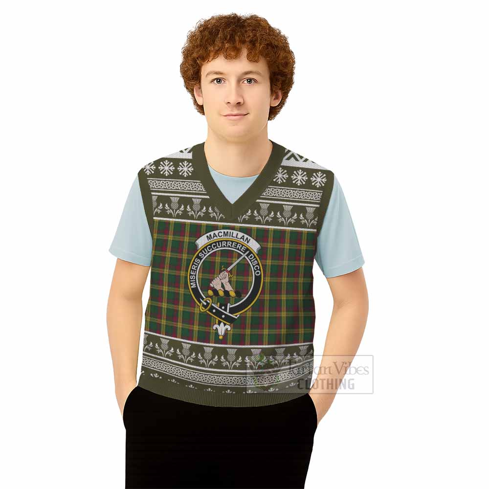 MacMillan (McMillan) Clan Tartan Christmas Knitted V-Neck Vest with Family Crest - Tartan Vibes Clothing
