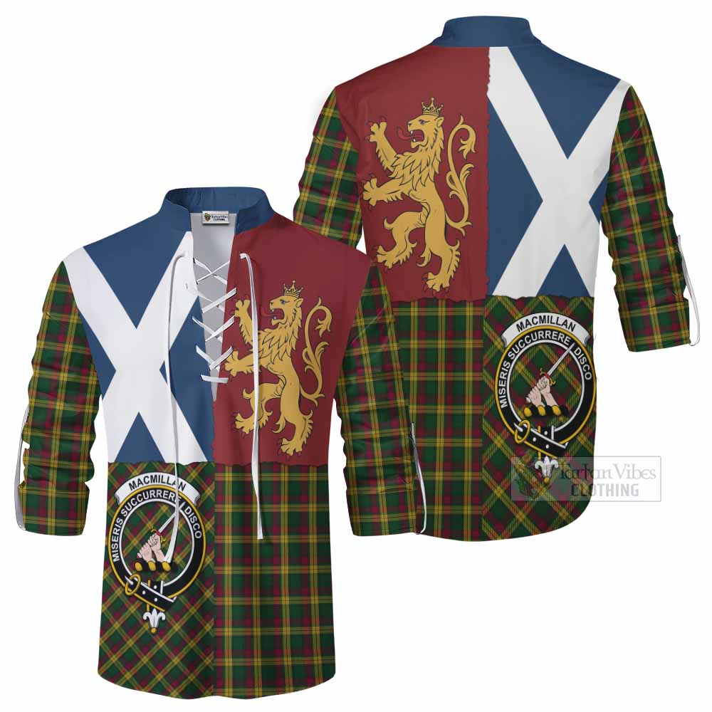 MacMillan (McMillan) Crest Tartan Ghillie Shirt with Lion Rampant Saltire Style - Tartan Vibes Clothing