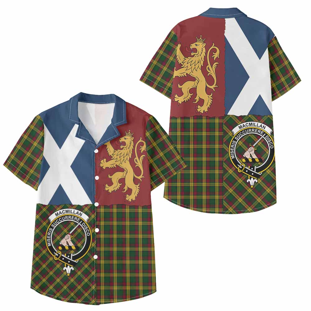 MacMillan (McMillan) Crest Tartan Kid Hawaiian Shirt with Lion Rampant Saltire Style - Tartan Vibes Clothing