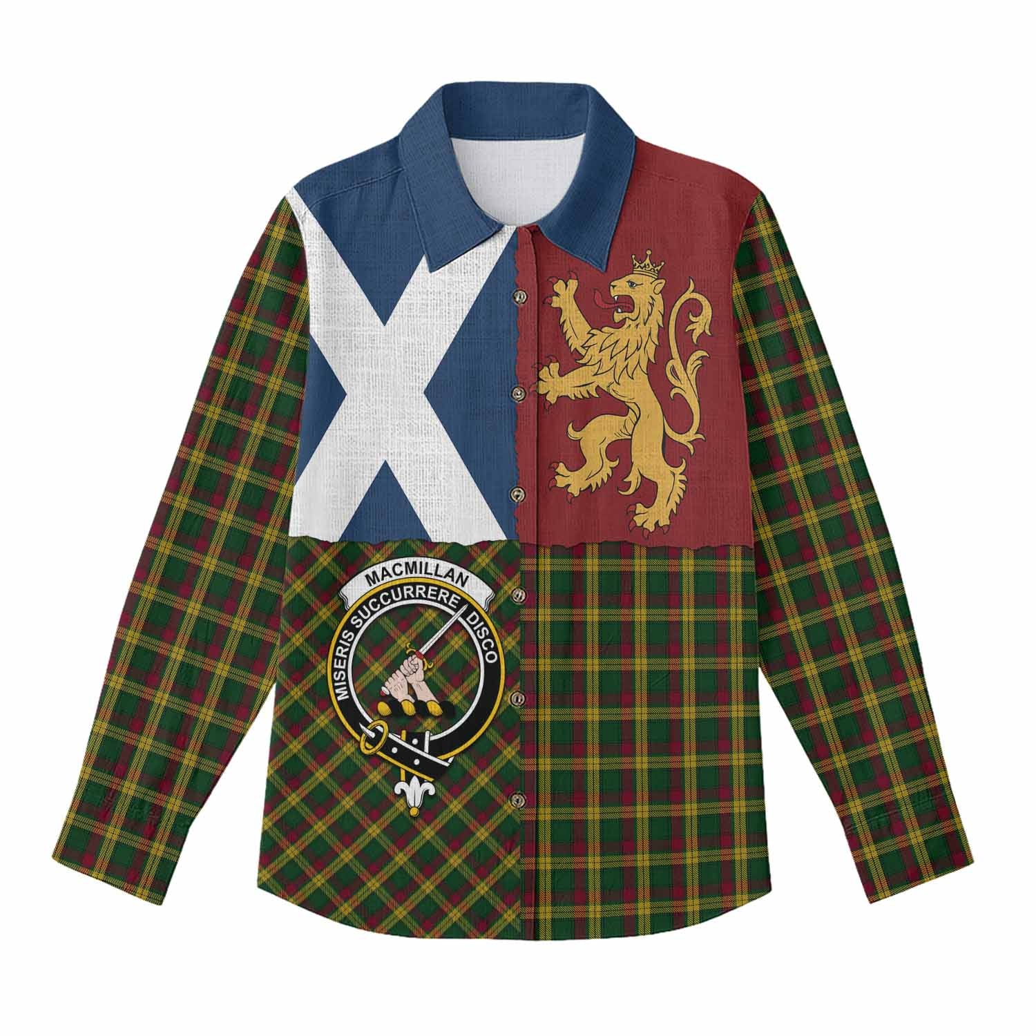 MacMillan (McMillan) Crest Tartan Women Casual Shirt with Lion Rampant Saltire Style
