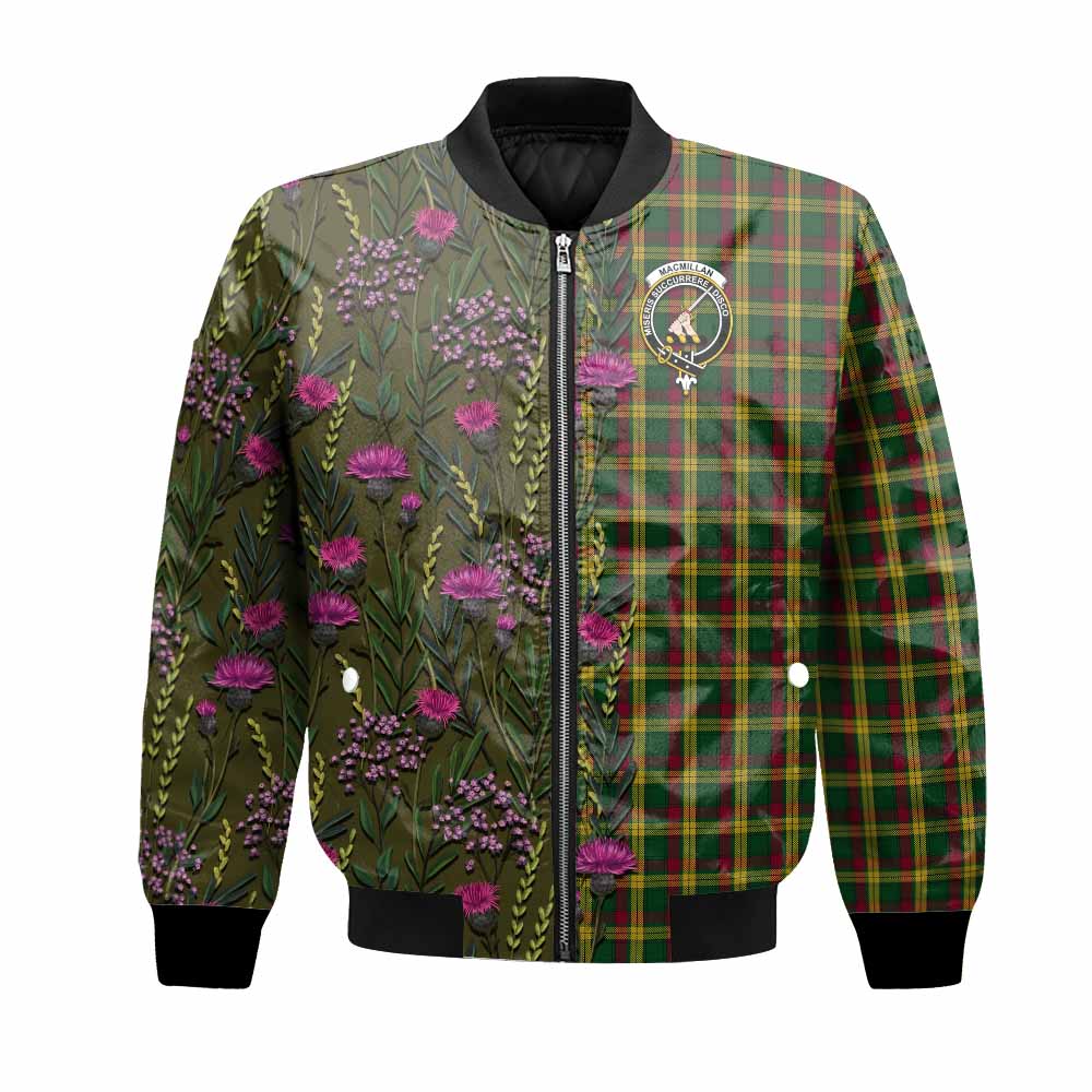 MacMillan (McMillan) Family Crest Tartan Bomber Jacket Scottish Thistle Flower Pattern Half Style - Tartan Vibes Clothing