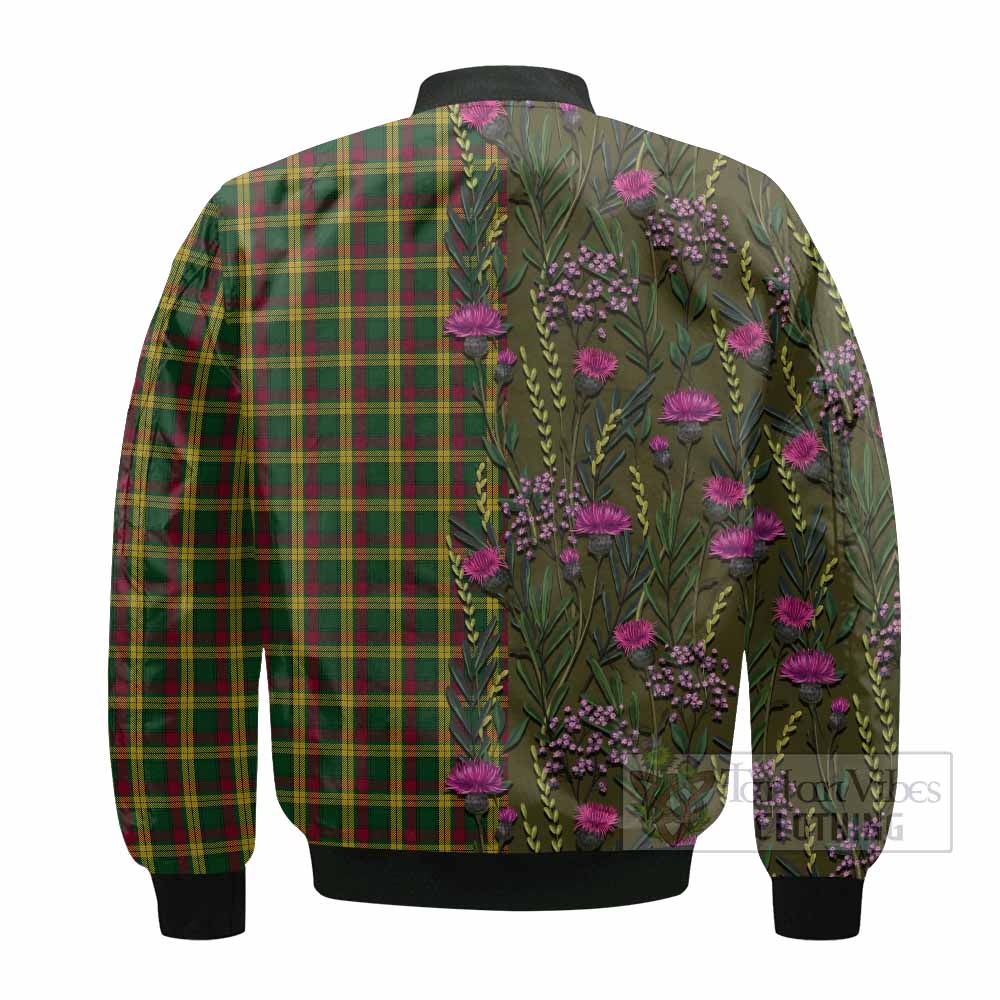 MacMillan (McMillan) Family Crest Tartan Bomber Jacket Scottish Thistle Flower Pattern Half Style - Tartan Vibes Clothing