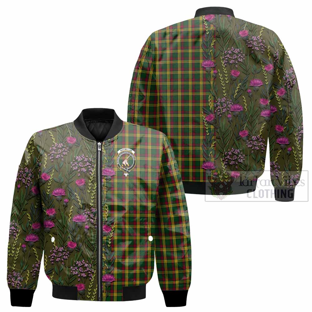 MacMillan (McMillan) Family Crest Tartan Bomber Jacket Scottish Thistle Flower Pattern Half Style - Tartan Vibes Clothing