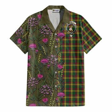 MacMillan (McMillan) Family Crest Tartan Cotton Hawaiian Shirt Scottish Thistle Flower Pattern Half Style - Tartan Vibes Clothing