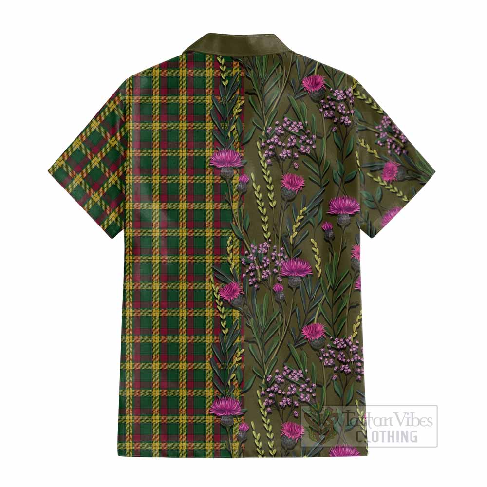 MacMillan (McMillan) Family Crest Tartan Cotton Hawaiian Shirt Scottish Thistle Flower Pattern Half Style - Tartan Vibes Clothing
