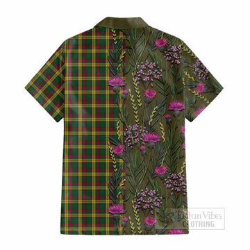 MacMillan (McMillan) Family Crest Tartan Cotton Hawaiian Shirt Scottish Thistle Flower Pattern Half Style - Tartan Vibes Clothing
