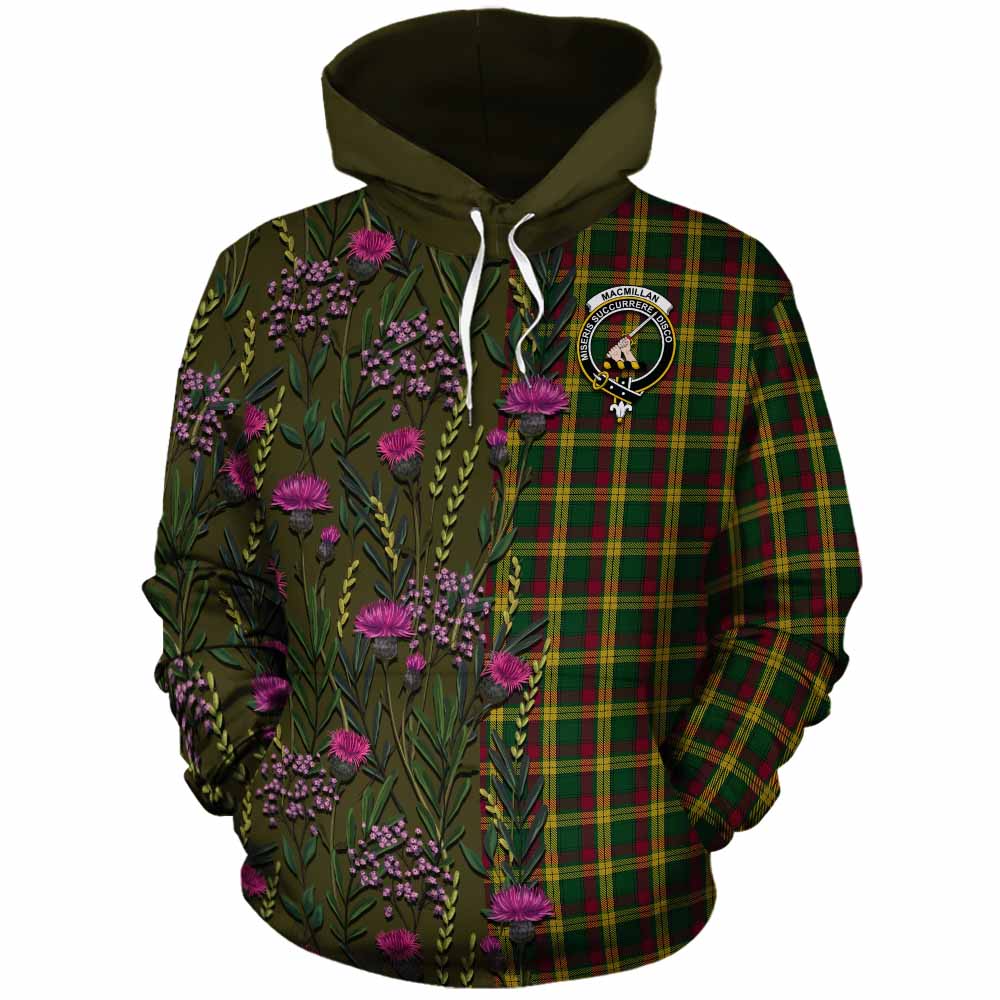MacMillan (McMillan) Family Crest Tartan Cotton Hoodie Scottish Thistle Flower Pattern Half Style - Tartan Vibes Clothing
