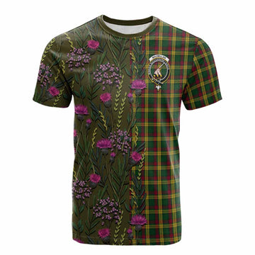 MacMillan (McMillan) Family Crest Tartan Cotton T-shirt Scottish Thistle Flower Pattern Half Style - Tartan Vibes Clothing