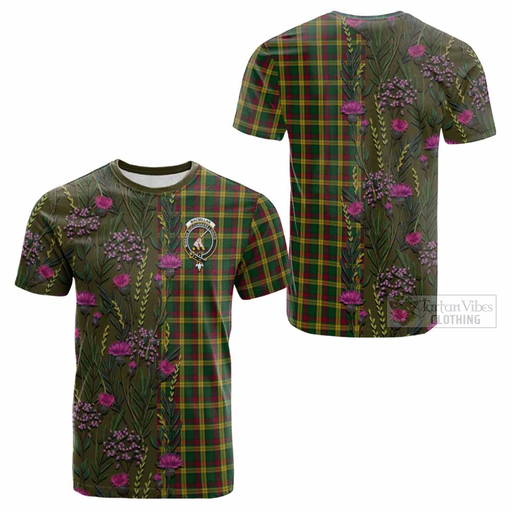 MacMillan (McMillan) Family Crest Tartan Cotton T-shirt Scottish Thistle Flower Pattern Half Style - Tartan Vibes Clothing