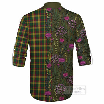 MacMillan (McMillan) Family Crest Tartan Ghillie Shirt Scottish Thistle Flower Pattern Half Style