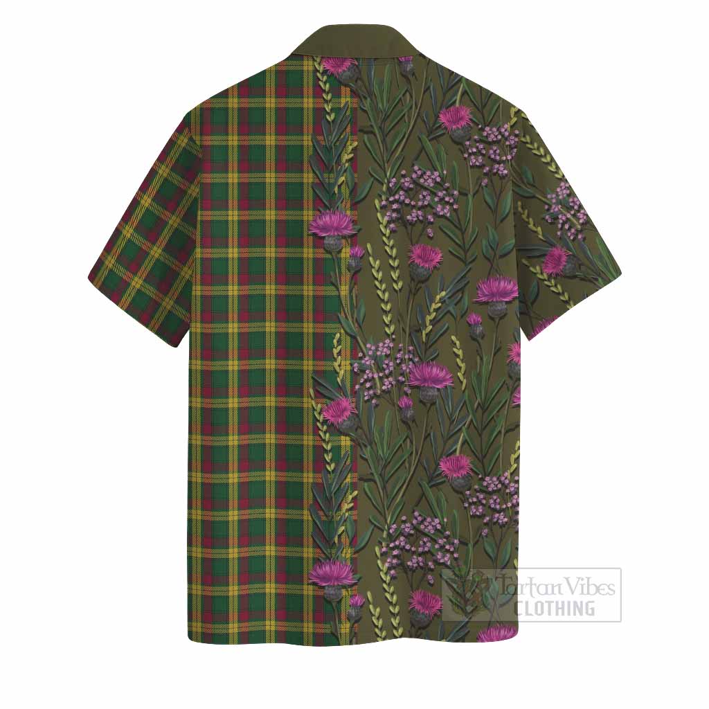 MacMillan (McMillan) Family Crest Tartan Hawaiian Shirt Scottish Thistle Flower Pattern Half Style - Tartan Vibes Clothing