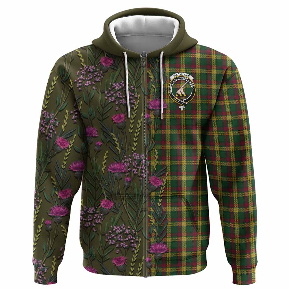 MacMillan (McMillan) Family Crest Tartan Hoodie Scottish Thistle Flower Pattern Half Style - Tartan Vibes Clothing