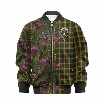 MacMillan (McMillan) Family Crest Tartan Kid Bomber Jacket Scottish Thistle Flower Pattern Half Style
