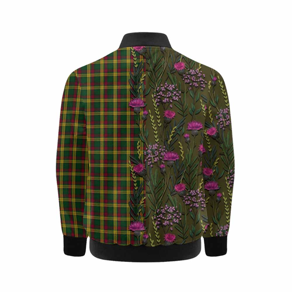 MacMillan (McMillan) Family Crest Tartan Kid Bomber Jacket Scottish Thistle Flower Pattern Half Style - Tartan Vibes Clothing