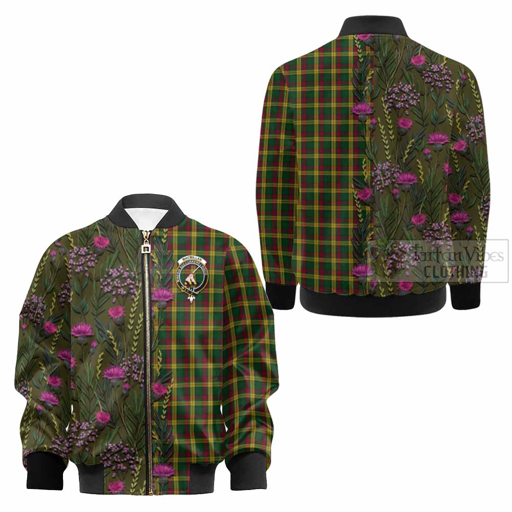 MacMillan (McMillan) Family Crest Tartan Kid Bomber Jacket Scottish Thistle Flower Pattern Half Style - Tartan Vibes Clothing