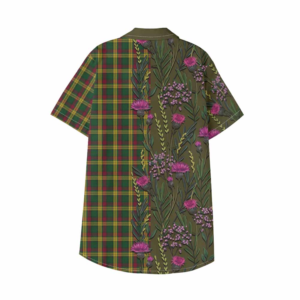 MacMillan (McMillan) Family Crest Tartan Kid Hawaiian Shirt Scottish Thistle Flower Pattern Half Style - Tartan Vibes Clothing
