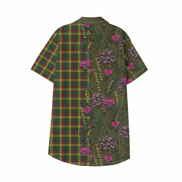 MacMillan (McMillan) Family Crest Tartan Kid Hawaiian Shirt Scottish Thistle Flower Pattern Half Style - Tartan Vibes Clothing