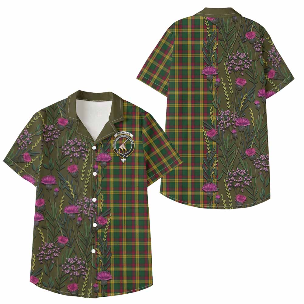 MacMillan (McMillan) Family Crest Tartan Kid Hawaiian Shirt Scottish Thistle Flower Pattern Half Style - Tartan Vibes Clothing