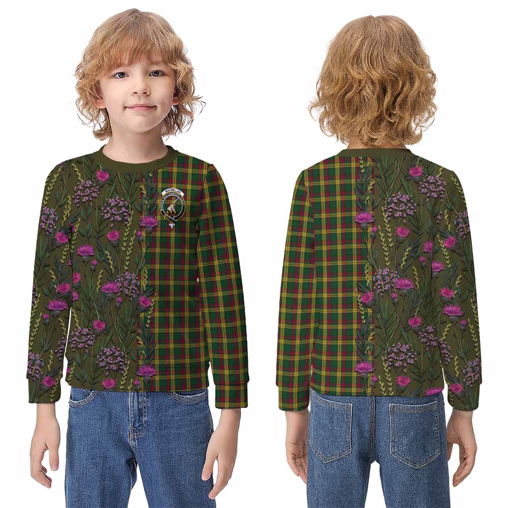 MacMillan (McMillan) Family Crest Tartan Kid Knitted Sweatshirt Scottish Thistle Flower Pattern Half Style - Tartan Vibes Clothing