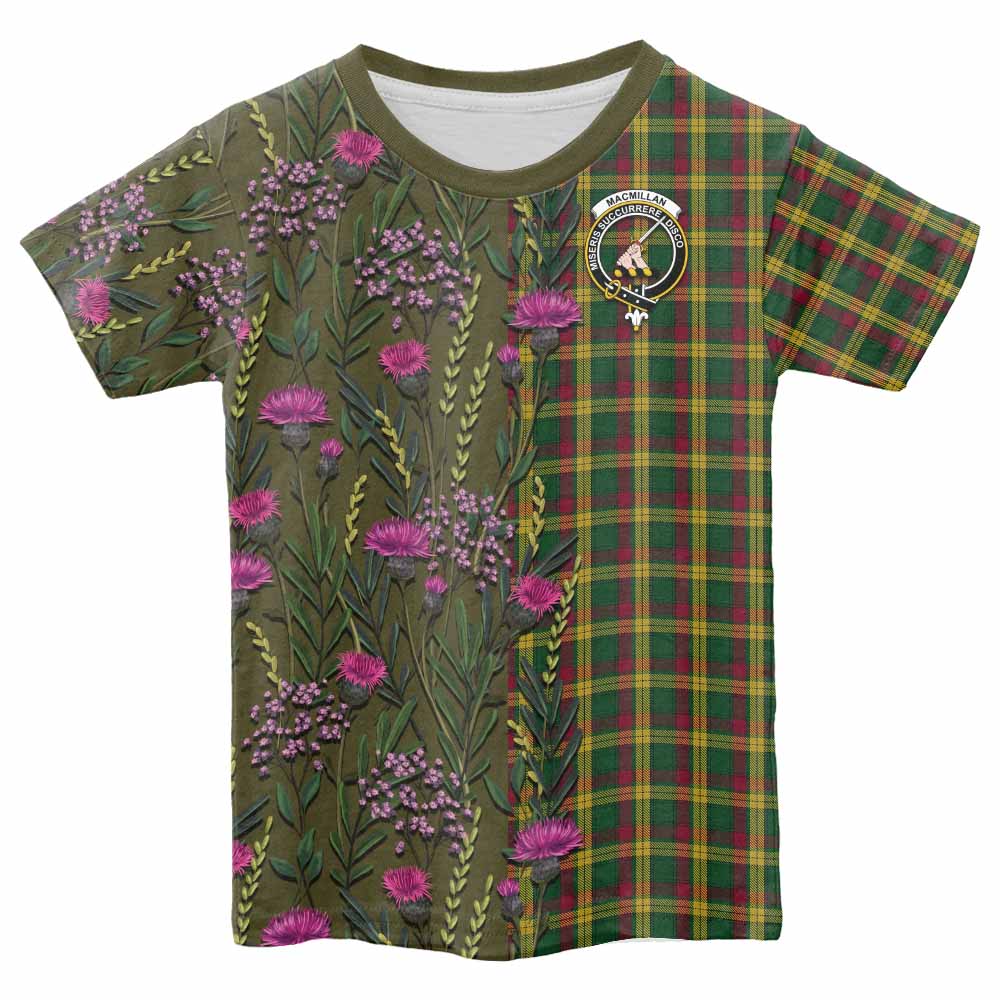 MacMillan (McMillan) Family Crest Tartan Kid T-shirt Scottish Thistle Flower Pattern Half Style - Tartan Vibes Clothing