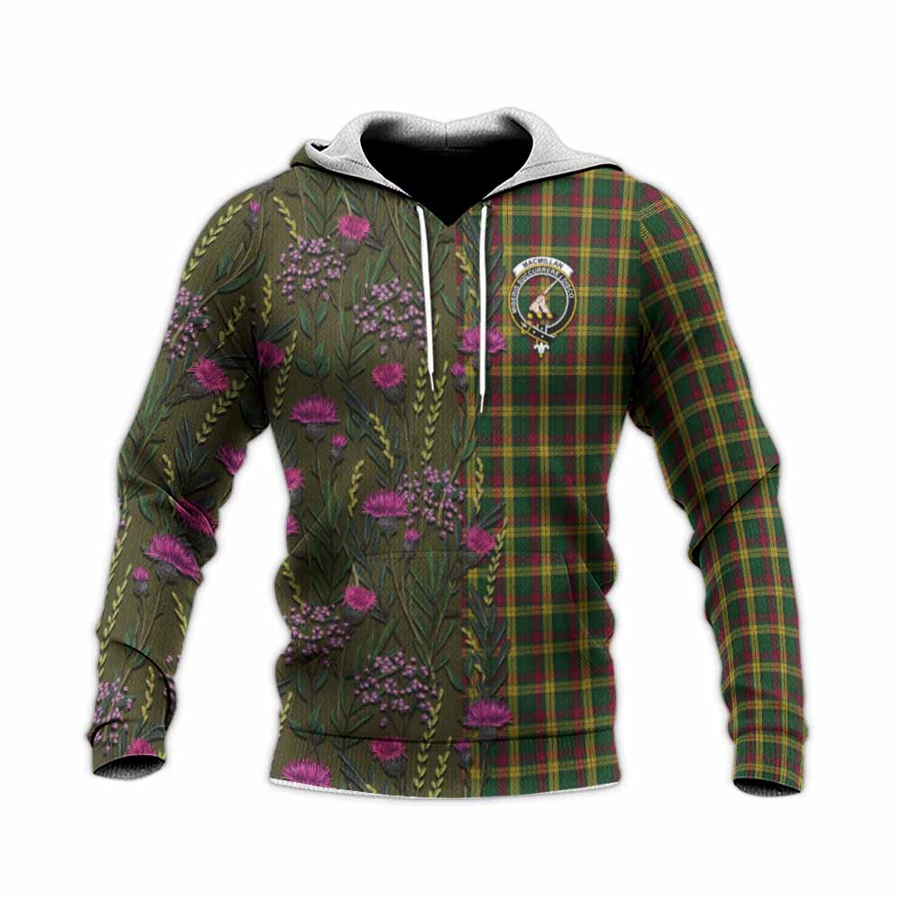 MacMillan (McMillan) Family Crest Tartan Knitted Hoodie Scottish Thistle Flower Pattern Half Style - Tartan Vibes Clothing
