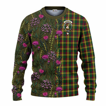 MacMillan (McMillan) Family Crest Tartan Knitted Sweater Scottish Thistle Flower Pattern Half Style - Tartan Vibes Clothing
