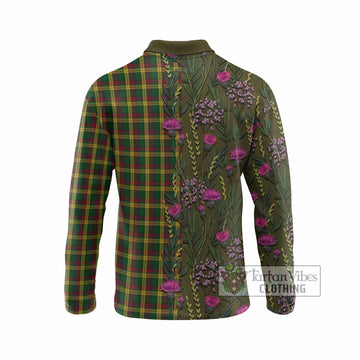 MacMillan (McMillan) Family Crest Tartan Long Sleeve Polo Shirt Scottish Thistle Flower Pattern Half Style