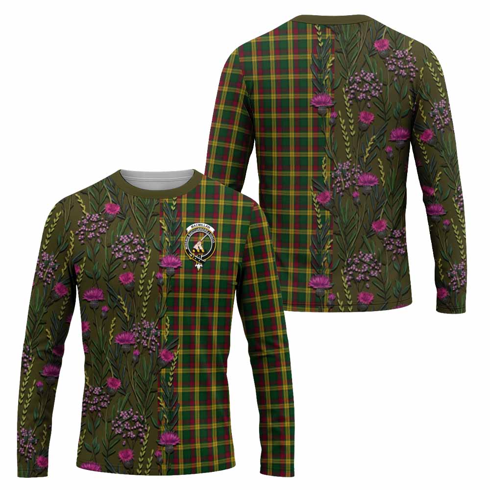 MacMillan (McMillan) Family Crest Tartan Long Sleeve T-Shirt Scottish Thistle Flower Pattern Half Style - Tartan Vibes Clothing