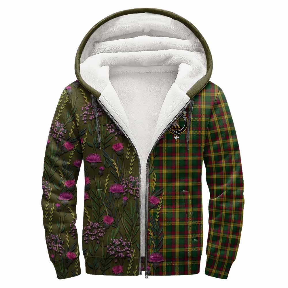 MacMillan (McMillan) Family Crest Tartan Sherpa Hoodie Scottish Thistle Flower Pattern Half Style - Tartan Vibes Clothing