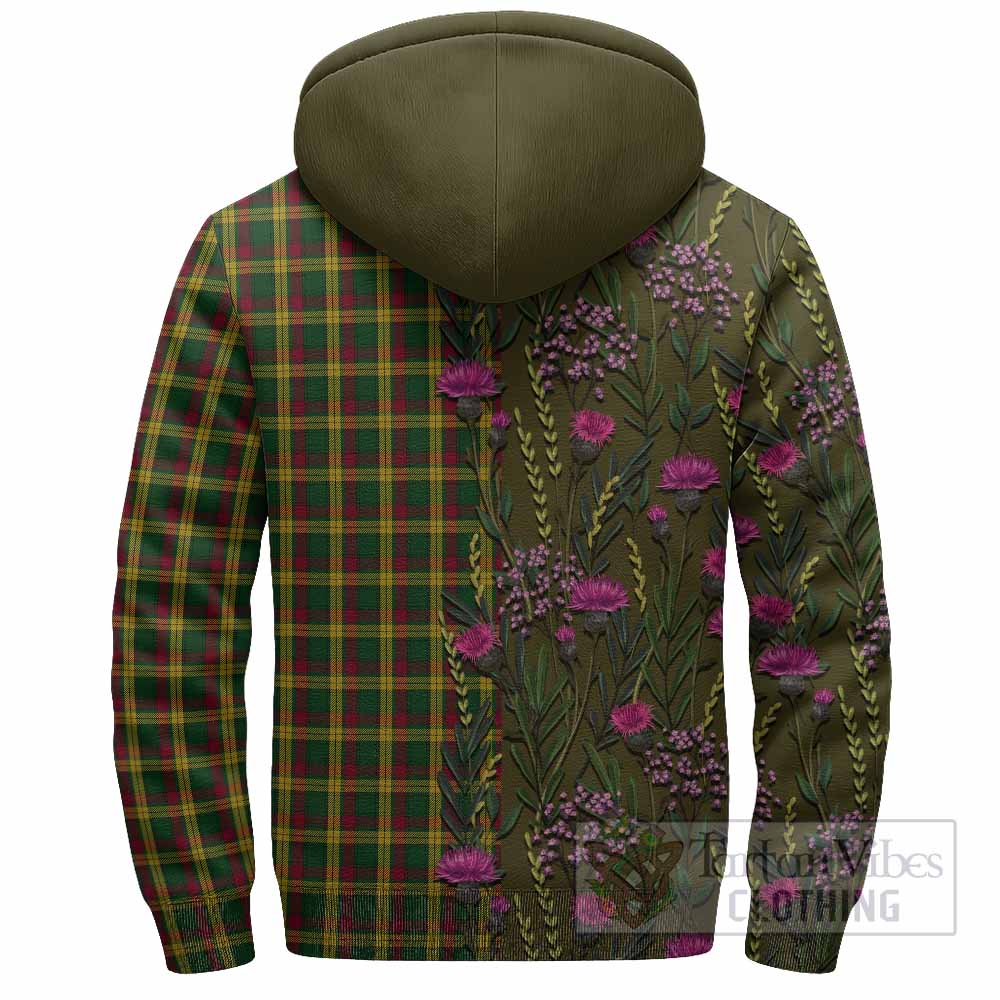 MacMillan (McMillan) Family Crest Tartan Sherpa Hoodie Scottish Thistle Flower Pattern Half Style - Tartan Vibes Clothing