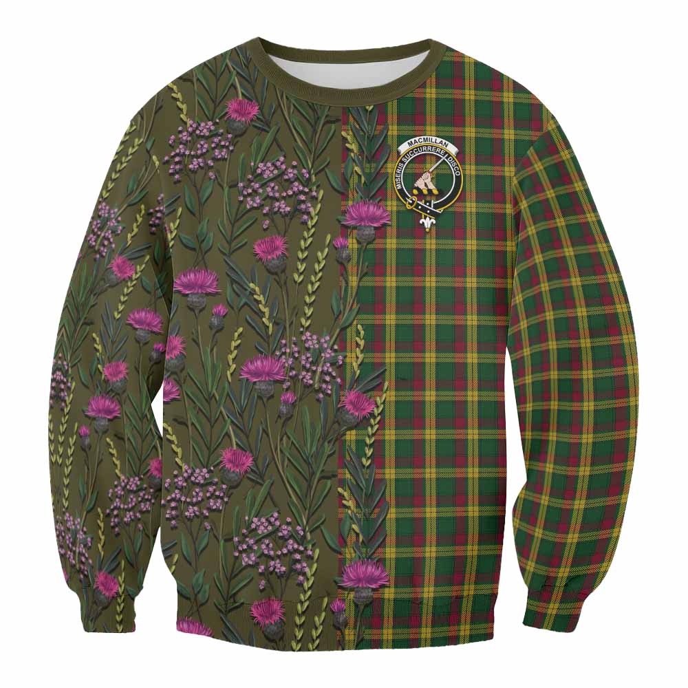 MacMillan (McMillan) Family Crest Tartan Sweatshirt Scottish Thistle Flower Pattern Half Style - Tartan Vibes Clothing