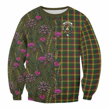 MacMillan (McMillan) Family Crest Tartan Sweatshirt Scottish Thistle Flower Pattern Half Style - Tartan Vibes Clothing