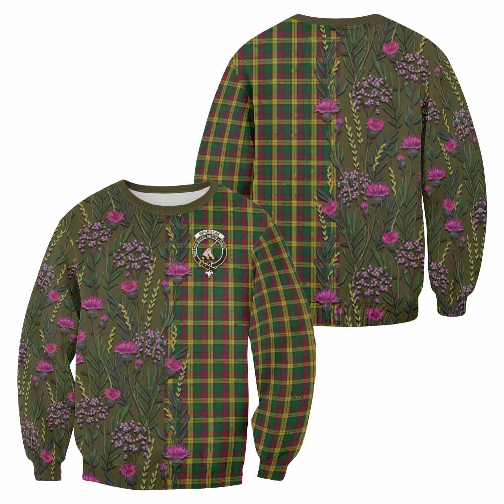 MacMillan (McMillan) Family Crest Tartan Sweatshirt Scottish Thistle Flower Pattern Half Style - Tartan Vibes Clothing