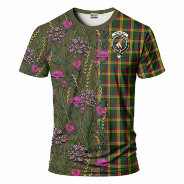 MacMillan (McMillan) Family Crest Tartan T-Shirt Scottish Thistle Flower Pattern Half Style - Tartan Vibes Clothing