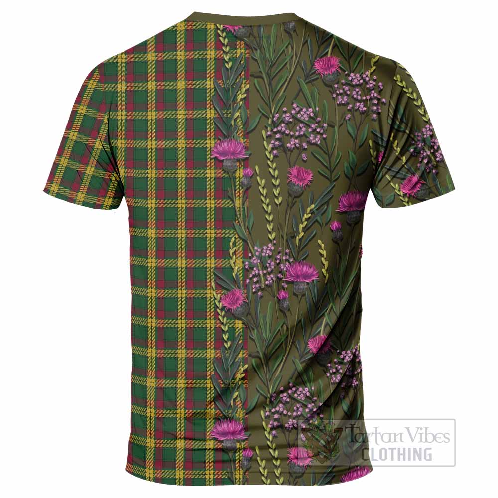 MacMillan (McMillan) Family Crest Tartan T-Shirt Scottish Thistle Flower Pattern Half Style - Tartan Vibes Clothing