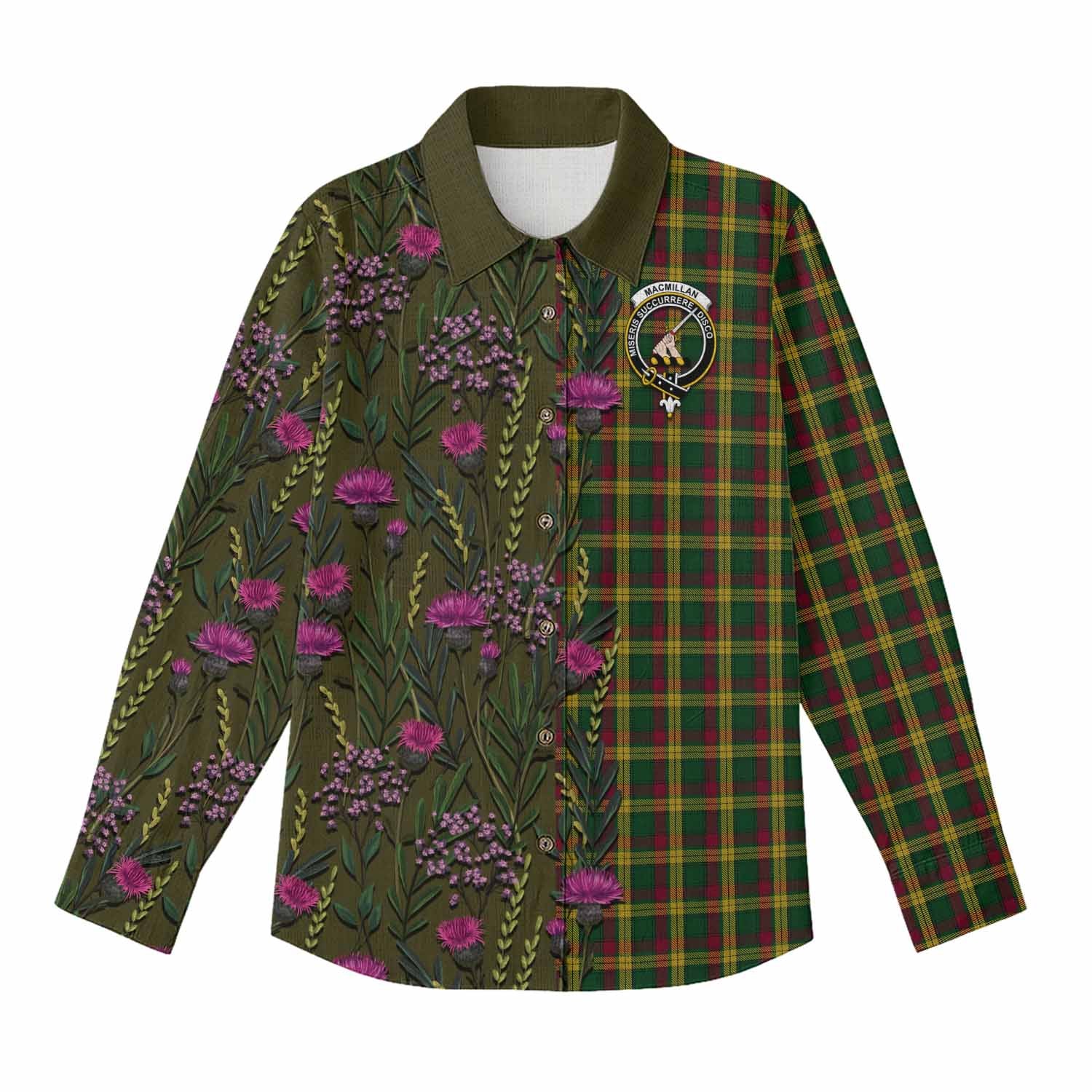 MacMillan (McMillan) Family Crest Tartan Women Casual Shirt Scottish Thistle Flower Pattern Half Style - Tartan Vibes Clothing
