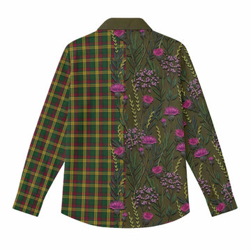 MacMillan (McMillan) Family Crest Tartan Women Casual Shirt Scottish Thistle Flower Pattern Half Style