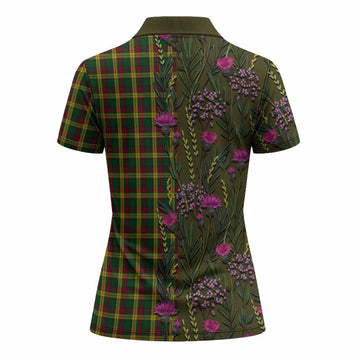 MacMillan (McMillan) Family Crest Tartan Women Polo Shirt Scottish Thistle Flower Pattern Half Style