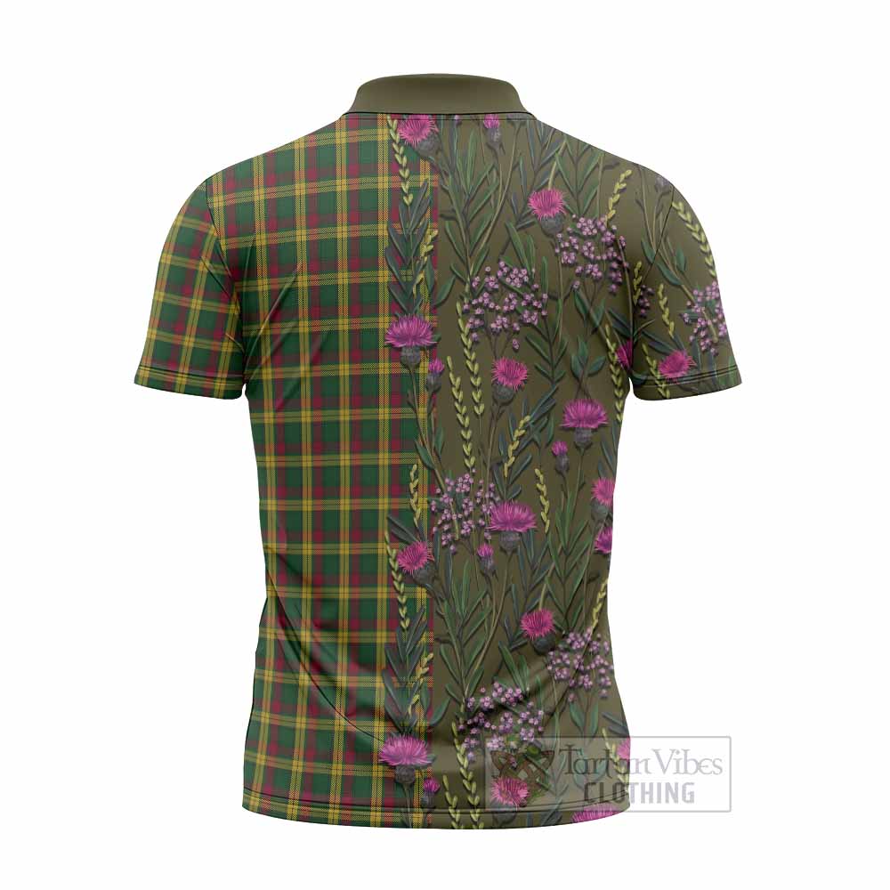 MacMillan (McMillan) Family Crest Tartan Zipper Polo Shirt Scottish Thistle Flower Pattern Half Style - Tartan Vibes Clothing