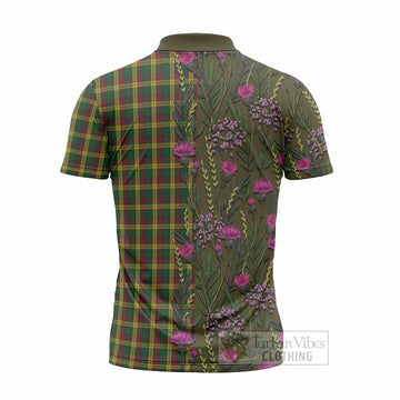 MacMillan (McMillan) Family Crest Tartan Zipper Polo Shirt Scottish Thistle Flower Pattern Half Style
