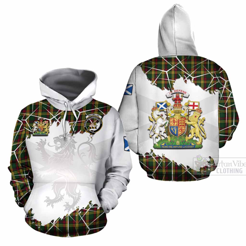 MacMillan (McMillan) Tartan Cotton Hoodie with Family Crest and Lion Rampant Grunge Style